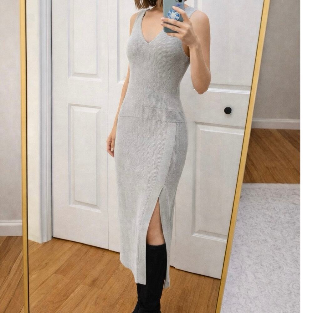 ALLSAINTS Rassa Ribbed drop waist sweater  Dress V-neck, sleeveless, small midi